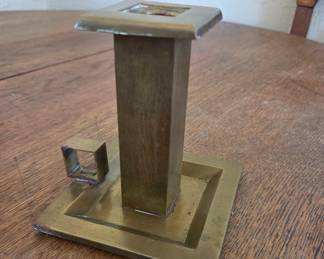 Art Deco Style Brass Candlestick with Inset Panel
