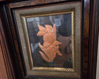 Vintage Copper Repoussé Floral Art Panel