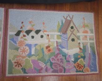 Hooked Rug - Garden Scene with Birdhouse