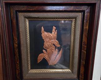 Vintage Copper Iris Embossed Art Panel