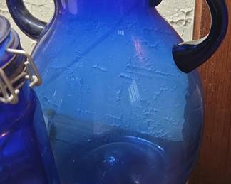 Cobalt Blue Mexican Hand Blown Glass Pitcher