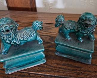 Pair of Chinese Turquoise Glazed Foo Dogs