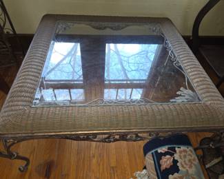 Henry Link Wicker and Glass Top Coffee Table