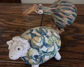 Hand-Painted Ceramic Sheep and Bird Figurines