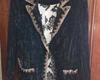 Alberto Makali Black Crushed Velvet Jacket with Beaded Embellishments