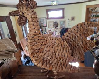 Woven Raffia Rooster Figurine