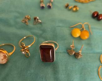 Assorted Costume Jewelry Lot with Cameo and Garnet-Style Ring
