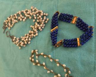 Three Bracelets: Seed Pearl and Lapis Lazuli