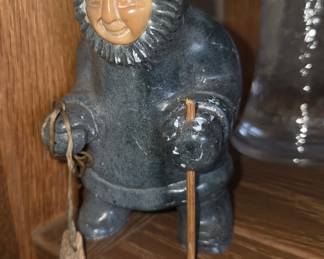 Inuit Soapstone Carving of Hunter with Fish
