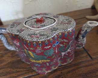 Chinese Mun Shou Famille Rose Porcelain Teapot