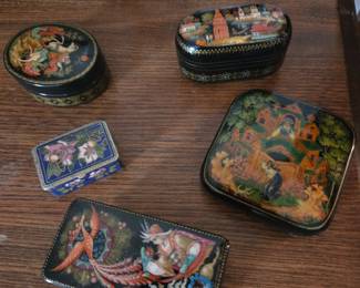 Collection of Russian Lacquer Boxes and Cloisonné Box