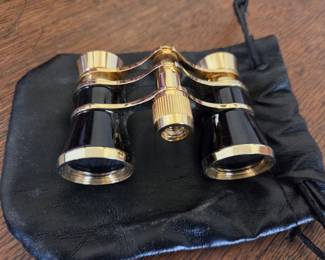 Vintage Gold-Tone and Black Opera Glasses with Case