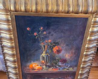 Still Life with Flowers and Oranges by Nora M. Kasten