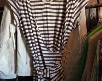 Chico's Striped Wrap Dress with Faux Leather Jacket