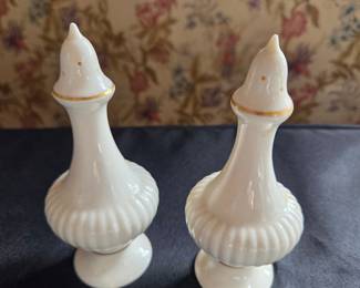 Vintage Porcelain Salt and Pepper Shakers with Gold Trim