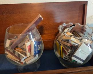 Collection of Vintage Matchbooks in Glass Vases