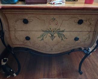 Vintage Hand-Painted Bombe Chest with Metal Base
