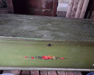 Antique Green Painted Chest with Floral Decal