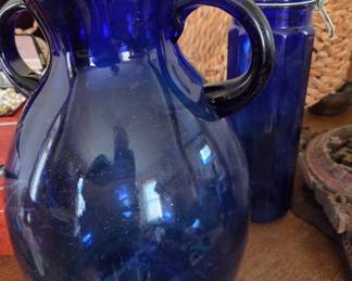 Cobalt Blue Hand Blown Glass Pitcher