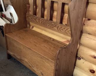 Wood bench with storage