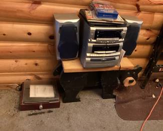 Wood bear table & electronics