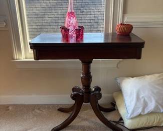 Duncan Phyfe style flip top game or card table. Mahogany 