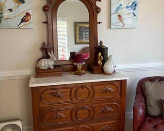 Victorian Renaissance Revival Burl & Walnut with Marble top 