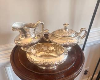 Gorham sterling creamer, sugar and waste bowl 