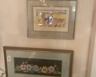 Top: Early Sharon Yavis watercolor and Dot Robinson pansy watercolor