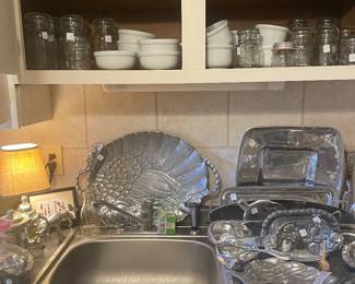 Cast aluminum serve ware and old fruit jar collection