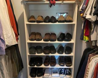 Girls bedroom closet with nice men’s casual and dress clothing and designer mens shoes