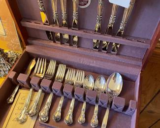 Service for 7 plus serving pieces “ Chantilly “ Sterling flatware