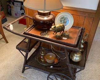 Turn of the century natural wicker tea cart