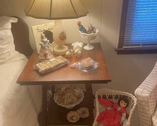 Oak parlor table with 2nd 1920’s Aladdin lamp