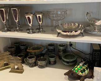 More Silverplate goblets and oriental tea set