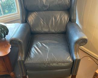Blue leather recliner 