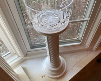 Waterford bowl ( one of two matching) and ceramic pedestal 