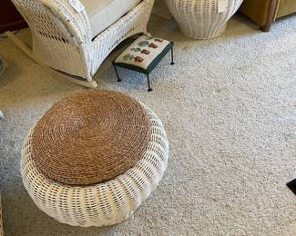Pair of mid century modern wicker stools 