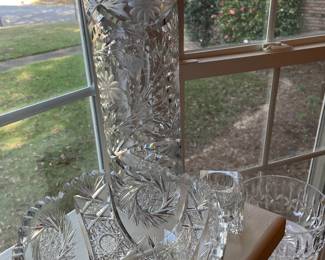 Cut glass vase and bowl 