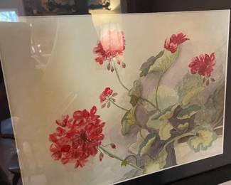 Hess watercolor of geraniums 