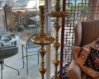 Pair of India brass candle stands