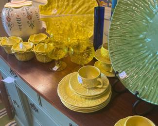 Yellow cabbage dishes and glassware Portugal as is the lamp
