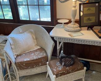 1920’s wicker armchair and matching footstool 