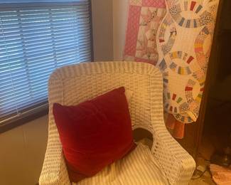 Wicker rocker and more vintage quilts