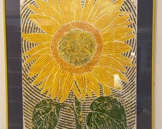 Montgomery artist Greg Brown sunflower linoleum block print edition #11/12