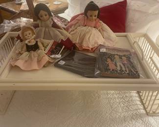 Breakfast tray with Madame Alexander dolls and vintage children’s books