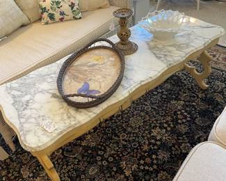 Cream painted marble top Victorian style coffee table 