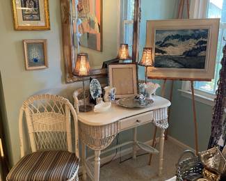 Vintage wicker ladies’ desk and chair