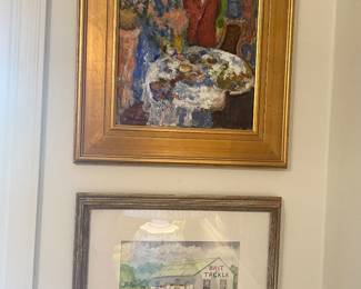 Top: Florida artist Randy Johnson genre scene oil on canvas Bottom: Auburn artist Betty Corliss “Bait and Tackle “ watercolor