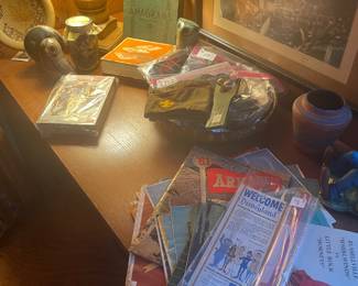 Detail of desk top Scouting collectibles